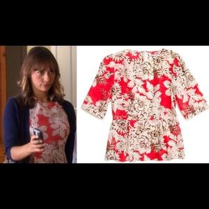 Madewell Small Red and White Floral Silk Top